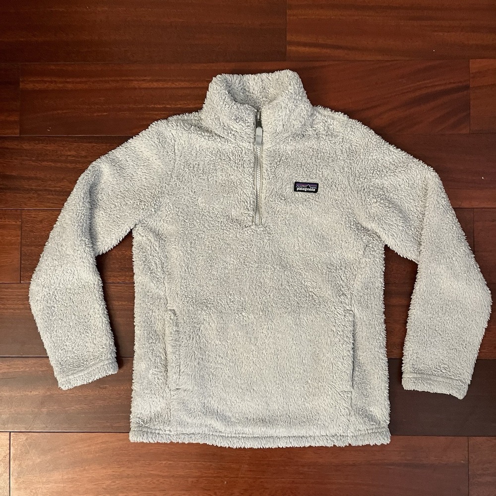 Patagonia Pullover Girls M 10 White Los Gatos 1/4 Zip Fleece High Pile Sherpa